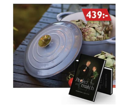 Gjutjärnsgryta med kokbok från Catarina König