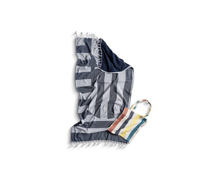 Badhandduk I återvunnen material - blå inklusive totebag